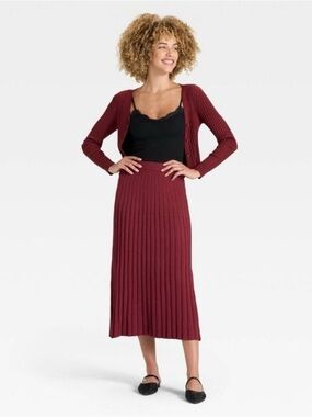 Women's Ribbed Mini Sweater Skirt -
A New Day - Maroon - Size S